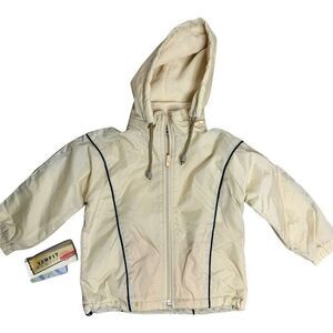 Vintage Infant Windbreaker Jacket 18m Beige Fleece Lined Hood Zip Pockets NEW